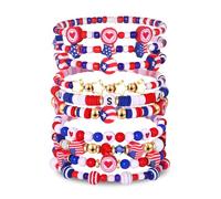 HZEYN Beaded Bracelet Set Stack Colorful Happy Face Charm Pearl Heishi Beaded Stretchy Bracelet Summer Beach Bracelet Jewelry, One Size, Vinyl, not know