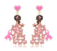 HZEYN Beaded Breast Cancer Awareness Earrings Rhinestone Hope Pink Ribbon Earrings Survivor Warrior Dangle Earrings for Women, Zinc, No Gemstone