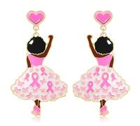 HZEYN Beaded Breast Cancer Awareness Earrings Rhinestone Hope Pink Ribbon Earrings Survivor Warrior Dangle Earrings for Women, Zinc, No Gemstone