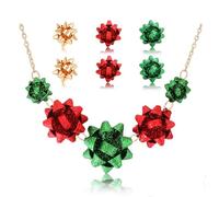 HZEYN Christmas Bow Necklace Earrings Red Green Christmas Bows Choker Necklace Bow Stud Earrings Xmas Holiday Gifts for Women, One Size, Alloy Steel, No Gemstone