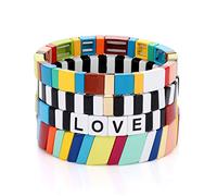 HZEYN Enamel Tile Bracelet Stackable Rainbow Tile Bead Love Stretchy Bracelet Colorblock Enamel Brite Bracelet for Women Set of 4 Strands