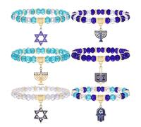 HZEYN Hanukkah Bracelets for Women Star of David Menorah Dreidel Charm Bracelet Chanukah Beaded Stretch Bracelet Hanukkah Jewish Holiday Jewelry Gifts, One Size, Glass, no gemstone