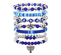 HZEYN Hanukkah Bracelets for Women Star of David Menorah Dreidel Charm Bracelet Chanukah Beaded Stretch Bracelet Hanukkah Jewish Holiday Jewelry Gifts, One Size, Glass, no gemstone
