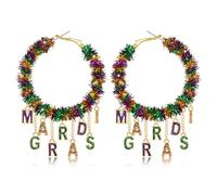 HZEYN Mardi Gras St.Patrick's Day Earrings Glitter Sequins Hoop Earrings Mardi Gras Mask Crown Tassel Dangle Hoop Earrings Shamrock Hoops Holiday Party Favors, L, sequins, No Gemstone