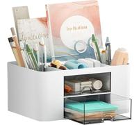hzfengsheng Desk Organiser with 7 Grids, Creative & Simple Table Organiser with Drawer, Multifunctional Desk Organiser, Pen Holder for School, Office, Home (White)