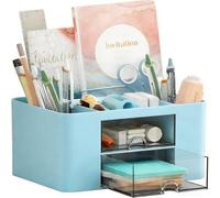 hzfengsheng Desk Organiser with 7 Grids, Creative & Simple Table Organiser with Drawer, Multifunctional Desk Organiser, Pen Holder for School, Office, Home (Blue)