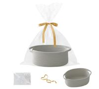 HZFTJOY Gift Basket with Gift Bag and Ribbons,Small Rope Woven Shelf Storage,Baskets for Gifts Empty,Birthday,Shower,Decorative Organizer Box for Cat Dog Pet with Handles(Grey)