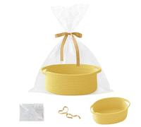 HZFTJOY Gift Basket with Gift Bag and Ribbons,Small Rope Woven Shelf Storage,Baskets for Gifts Empty,Birthday,Shower,Decorative Organizer Box for Cat Dog Pet with Handles(Yellow)