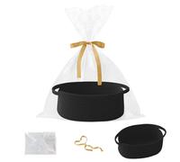 HZFTJOY Gift Basket with Gift Bag and Ribbons,Small Rope Woven Shelf Storage,Baskets for Gifts Empty,Birthday,Shower,Decorative Organizer Box for Cat Dog Pet with Handles(Black)