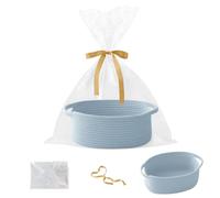 HZFTJOY Gift Basket with Gift Bag and Ribbons,Small Rope Woven Shelf Storage,Baskets for Gifts Empty,Birthday,Shower,Decorative Organizer Box for Cat Dog Pet with Handles(Blue)