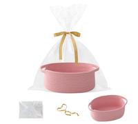 HZFTJOY Gift Basket with Gift Bag and Ribbons,Small Rope Woven Shelf Storage,Baskets for Gifts Empty,Birthday,Shower,Decorative Organizer Box for Cat Dog Pet with Handles(Pink)