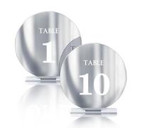 HZGUEOSTB Acrylic Wedding Table Numbers 1-15 with Stands,4.8"Round Mirror Gold Table Number Signs and Holders for Wedding Reception, Party, Event, Centerpiece Decoration (Silver, 1-10)