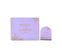 HZGUEOSTB Personalized Wooden Guest Book with Table Sign - 100 Blank Pages 10.8x8.4 inch Spiral Bound Polaroid Sign in Book for Wedding,Party,Anniversary,Funeral,Birthday,Bridal Shower (Light Purple)
