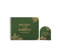 HZGUEOSTB Personalized Wooden Guest Book with Table Sign - 100 Blank Pages 10.8x8.4 inch Spiral Bound Polaroid Sign in Book for Wedding,Party,Anniversary,Funeral,Birthday,Bridal Shower (Olive Green)