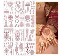 HZHSGLY 12 Sheets Temporary Tattoos, Temporary Tattoos for Women, Indian Red Tattoo Stickers, Waterproof Fake Tattoos for Neck Chest Arms Legs (Red)