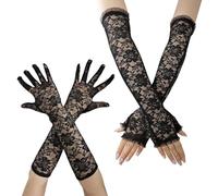 HZHSGLY 2PCS Black Lace Gloves Long, Lace Gloves for Women, 80s Floral Vintage Fingerless Opera Gloves for Halloween Party Costumes Masquerade Cosplay
