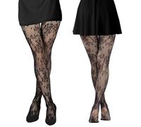HZHSGLY 2PCS Black Lace Tights, Floral Patterned Tights High Waist Fashion Fishnet Stockings for Woman Ladies (Flower + Heart shape)