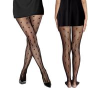 HZHSGLY 2PCS Black Lace Tights, Floral Patterned Tights High Waist Fashion Fishnet Stockings for Woman Ladies (Flower + Heart Shape)