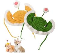 HZHSGLY 2PCS Cat Hat, Small Dog Hat Flower Knitted with Ear Holes Cute Funny Cat Outfit for Dog Cats Birthday Christmas Halloween Accessories (Yellow + Green)