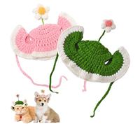 HZHSGLY 2PCS Cat Hat, Small Dog Hat Flower Knitted with Ear Holes Cute Funny Cat Outfit for Dog Cats Birthday Christmas Halloween Accessories (Green + Pink)