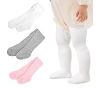 HZHSGLY 3 Pack Baby Tights, Toddler Tights Knit Thick Warm Soft Comfortable Winter Newborn Leggings Socks for 0-24 Months (UK, Age, 0 Months, 6 Months, White+Light Gray+Black)