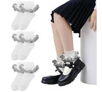 HZHSGLY 3Pairs Girls School Gingham Socks, Frill School Socks Girl School Uniform Girls Comfortable Breathable Checked Pattern Frilly for Age 1-10 Years