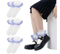 HZHSGLY 3Pairs Girls School Gingham Socks, Frill School Socks Girl School Uniform Girls Comfortable Breathable Checked Pattern Frilly for Age 1-10 Years
