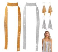 HZHSGLY 4PCS Abba Accessories for Women, 70s Disco Accessories Sequin Metallic Scarf Earrings 1970s Abba Accessory for Theme Party Halloween Evening Wedding Fancy Dress (Gold + Silver)
