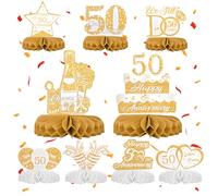 HZHSGLY 9PCS Golden Wedding Anniversary Decorations, 50th Anniversary Decorations Romantic Honeycomb for Table Topper Happy Romantic Gift
