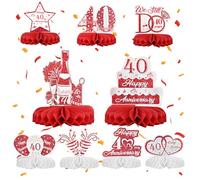 HZHSGLY 9PCS Ruby Wedding Anniversary Decorations, 40th Anniversary Decorations Romantic Honeycomb for Table Topper Happy Romantic Gift