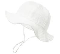 HZHSGLY Baby Sun Hat 6 12 Months, Baby Bucket Hat with Adjustable Chin Strap, Babies Summer Hats with Large Brim Cotton Floppy for UV Protection Newborn Sunhat (UK, Alpha, One Size, White)