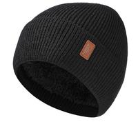 HZHSGLY Beanie Hat Men, Fleece Lined Beanie Black Beanies Hat Warm Thermal Hats Comfortable Knitted Winter Waterproof Hats for Men Women Ski (UK, Alpha, One Size, Black)