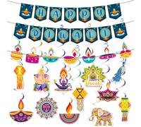 HZHSGLY Diwali Decorations, Blue Happy Diwali Banner Decorations for Home House Hanging Swirls Banners Lampstand Banner Indian Festival of Lights Party (Blue)