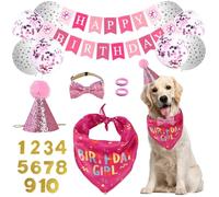 HZHSGLY Dog Birthday Decorations, Cat Party Hat Banner Bandana Bow Tie Paw Balloon Ribbon, First Birthday Hat for Dog Cat Rabbit (S, Pink)