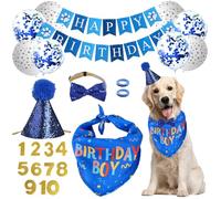 HZHSGLY Dog Birthday Decorations, Cat Party Hat Banner Bandana Bow Tie Paw Balloon Ribbon, First Birthday Hat for Dog Cat Rabbit (S, Blue)