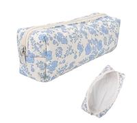 HZHSGLY Floral Pencil Case for Girls Women, Cute Quilted Pencil Case with Zipper, Aesthetic Pencils Pouch Wide Opening Cotton Quilted Small Pouch Storage Makeup Bags (Orchid)