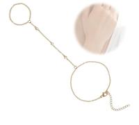 HZHSGLY Hand Chain Bracelet with Ring, Ring Bracelet Hand Chain 14K Gold Plated Waterproof Dainty Adjustable Bracelets for Women Daily Wear Holidays and Gift (Gold A)