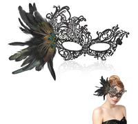HZHSGLY Masquerade Mask, Masquerade Masks for Women Men Venetian Lace Elegant Feather Half Face Mask for Mardi Gra Halloween Party Dress Accessories (Black)