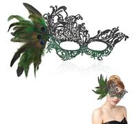 HZHSGLY Masquerade Mask, Masquerade Masks for Women Men Venetian Lace Elegant Feather Half Face Mask for Mardi Gra Halloween Party Dress Accessories (Black and Green)