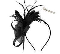 HZHSGLY Vintage Women's Navy Fascinators for Weddings, Elegant and Charming Lace Feather Fascinator Wedding Hat Clip, Hair Fascinator for Wedding Garden Tea Birthday Party (Black, One Size)