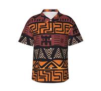 Hzhuaoeg African Mud Cloth Tribal Print Hawaiian Shirt Summer Beach Shirt Mens Short Sleeve Shirt for Tropical Holiday Beach 2XL Black