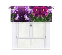 Hzhuaoeg Beautiful Purple Butterfly Floral Print Valance Window Curtains, Small Half Window Treatment Curtains Polyester Drapes For Bedroom Living Dining Room Home Decor