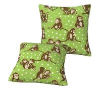 Hzhuaoeg Green Clever Monkey Print Throw Pillow Case Cushion Covers For Sofa Pillowcases For Couch Livingroom Sofa Bed 2pcs 12"X12"