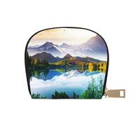 Hzhuaoeg Mountain View Sunny Day Nature Leather Credit Card Holder Small Zipper Coin Pouch Business Card Case Wallet for Women Men