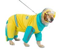HZHYMBD Pet Raincoat Full Coverage Large Dog Raincoat, Four-legged Waterproof Medium And Raincoat-yellow Green Splicing-3xl (recommended Weight Within 25 Pounds)