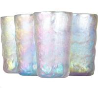 HZIYOU Gradient Drinking Glasses Set,Set of 4 Iridescent Drinking Glasses,Mixed Glacier Pattern 13.5 oz Glass Cups Decoration for Wine, Beer, Juice, Mojito and Cocktail (400ml) (Dazzle Color)