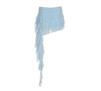 hzjuyicn Womens Tulle Short Skirt Sexy Y2K Asymmetrical Low Waist Flowy Ruffle Pleated Mini Skirts Dance Sexy Rave Cloth, Blue(Style 2), S