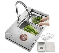 HZKSINNK 304 Stainless Steel Sink, Single Basin Undermount Sink, Brushed Kitchen Sink, Large Basin, 65x50 cm Depth, Handmade, Multifunctional Sink, with Siphon