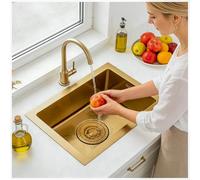 HZKSINNK 38x26cm Kitchen Sink, Brushed Gold Single Bowl Sinks, Stainless Steel Bar Kitchen Sinks, Undermount Or Above Counter Sink With Drain Filter