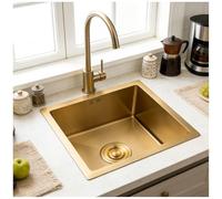 HZKSINNK 45x45cm Kitchen Sink, Brushed Gold Single Bowl Sinks, Stainless Steel Bar Kitchen Sinks, Undermount Or Above Counter Sink With Drain Filter